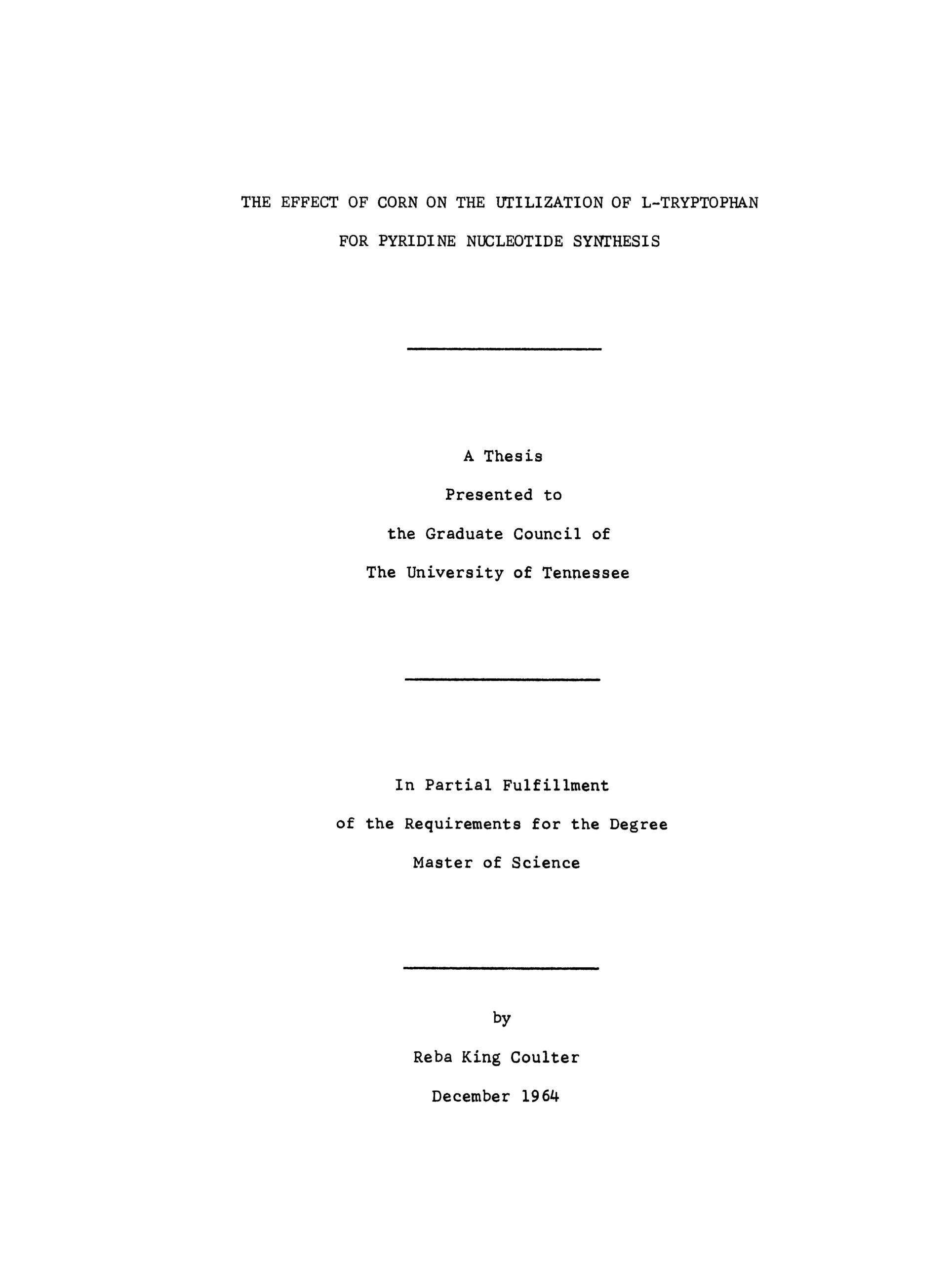 Title page from The effect of corn on the utilization of L-tryptophan for pyridin