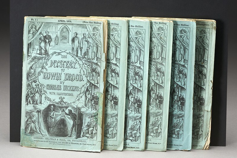 The original, serialized version of Charles Dickens’ unfinished novel, The Mystery of Edwin Drood, 1870. Many later writers have attempted to complete the story.