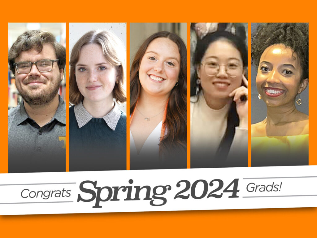 Spring 2024 grads pictured, left to right: Eric Benson, Lauren Favier, Cameron Atkinson, Lirui Cong, London Lacoste
