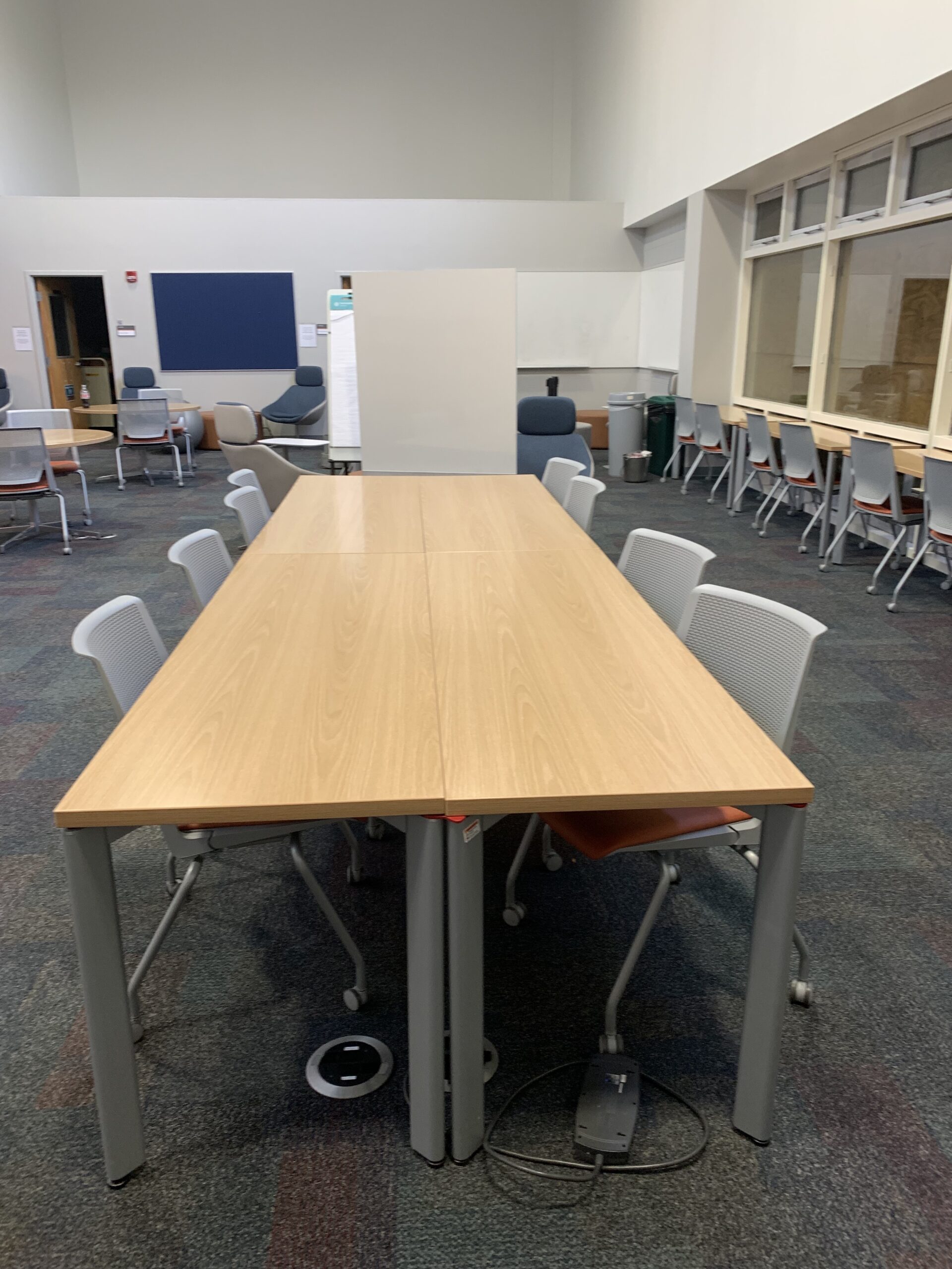Table in the group study area that can seat up to ten people