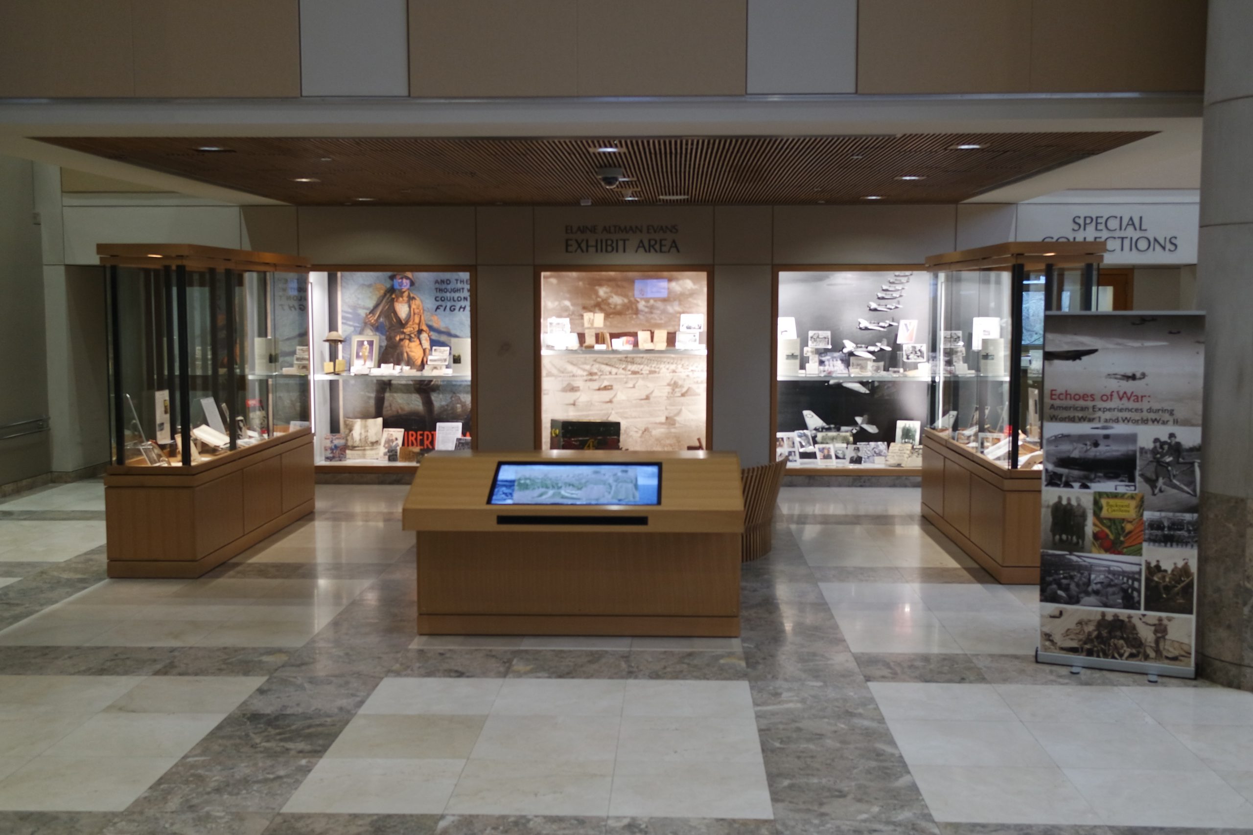 elaine altmain evans exhibit area in hodges library