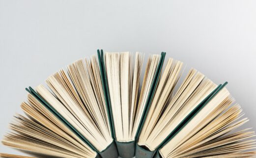An arrangement of half open books
